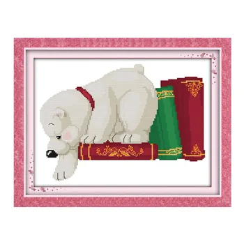 Прекрасная маленькая белая собачка (1) набор для вышивания крестиком мультяшный холст для вышивания DIY рукоделие ручной работы