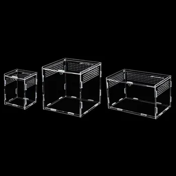 Прозрачный ящик для разведения рептилий размером 7X8X10 см, Акриловый ящик для кормления, 360-градусный Прозрачный Магнитный Террариум для лазания домашних животных