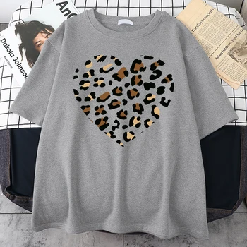 Простая Хлопковая футболка с Разбитым Сердцем Леопарда Harajuku Trend Softt-Shirts Уличная Дышащая Футболка С круглым вырезом, Футболки Оверсайз