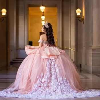Розовые Пышные платья принцессы, Бальное платье 2023, Платье Sweet 16, Бусины, Аппликации, Кружево, Праздничное платье на 15-й день рождения для девочки