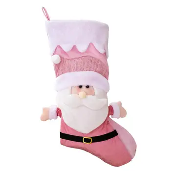 Розовый Рождественский Чулок Многоразовый Рождественский Чулок Подарочный Пакет Емкостью Розовый Санта Клаус Дизайн Снеговика Подвесной Носок на Рождество