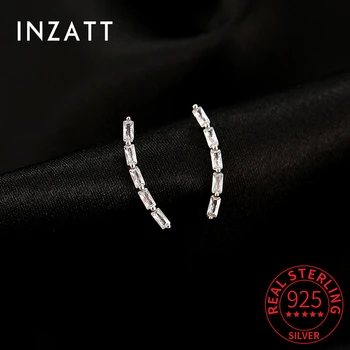 Серьги-гвоздики INZATT из настоящего серебра 925 пробы с циркониевой дугой Для модных женщин, геометрические изысканные ювелирные изделия, минималистичные аксессуары