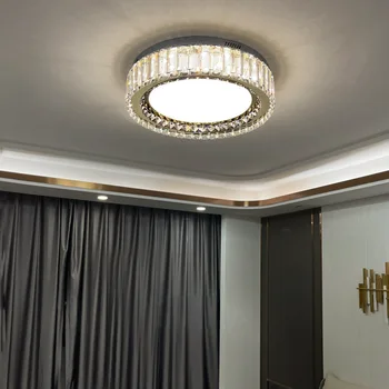 Современный свет, роскошная лампа для спальни, круглый светодиодный потолочный светильник с кристаллами, простой домашний светильник в скандинавском стиле, квадратный холл, гостиная