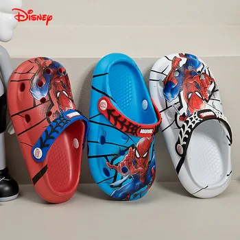 Тапочки Disney, Детская обувь с дырками, Летние нескользящие сандалии для мальчиков с Человеком-пауком, Детская уличная одежда, Пляжная обувь