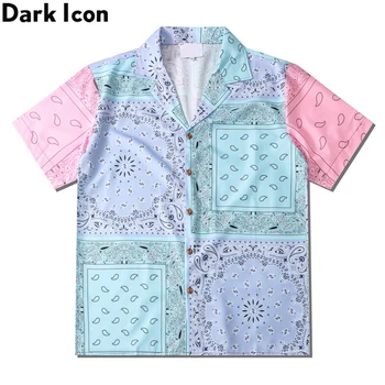 Темный Значок Бандана Лоскутная Рубашка Поло Мужская Цветовая Контрастность Мужские Рубашки Мужская Блузка Уличная Одежда