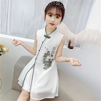 Улучшенный китайский стиль чонсам 2020, летний новый костюм для девочек в национальном стиле Тан, элегантное милое платье-чонсам Hanfu vestido chino