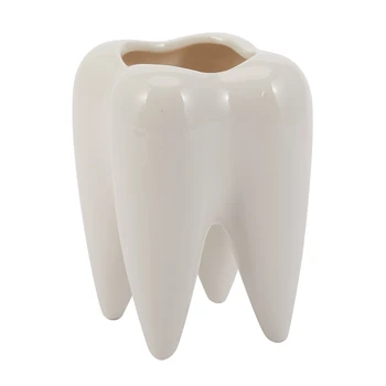 Форма зуба Белый керамический цветочный горшок Современный дизайн, плантатор, модель зубов, Мини Настольный горшок, креативный подарок (без растений)