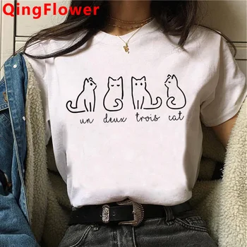 Футболка с котом женская графическая летняя футболка для девочек Японская манга забавная одежда