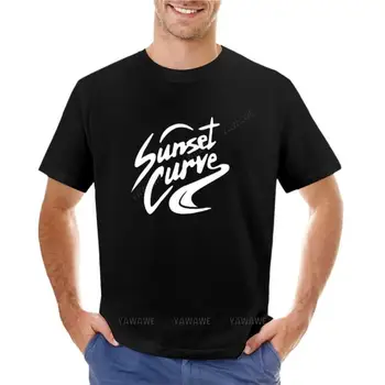 хлопковая мужская футболка с логотипом sunset curve, футболки kawaii clothes, графические футболки, однотонные черные мужские новые черные футболки для мальчиков