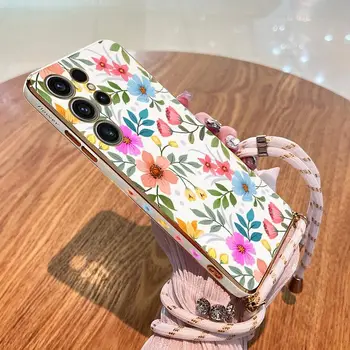 Цветной чехол для телефона с цветочным ремешком для Samsung Galaxy S23 S22 S21 S10 S9 S8 Plus Note 20 ultra 10 Plus Cover