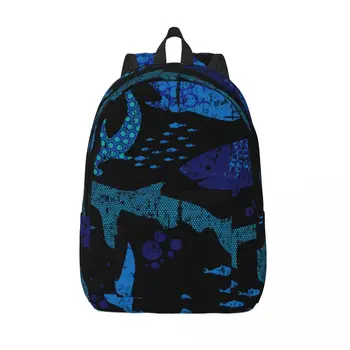 Школьная сумка Студенческий рюкзак с абстрактным рисунком акул, темный рюкзак с принтом на плечо, сумка для ноутбука, школьный рюкзак